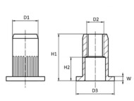Large Flange Splined Nutsert Dimension Diagram