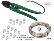 0.8mm 1x19 G316 Wire Coil with Swages, Thimbles and a Light Duty All-in-1 Swaging Tool
