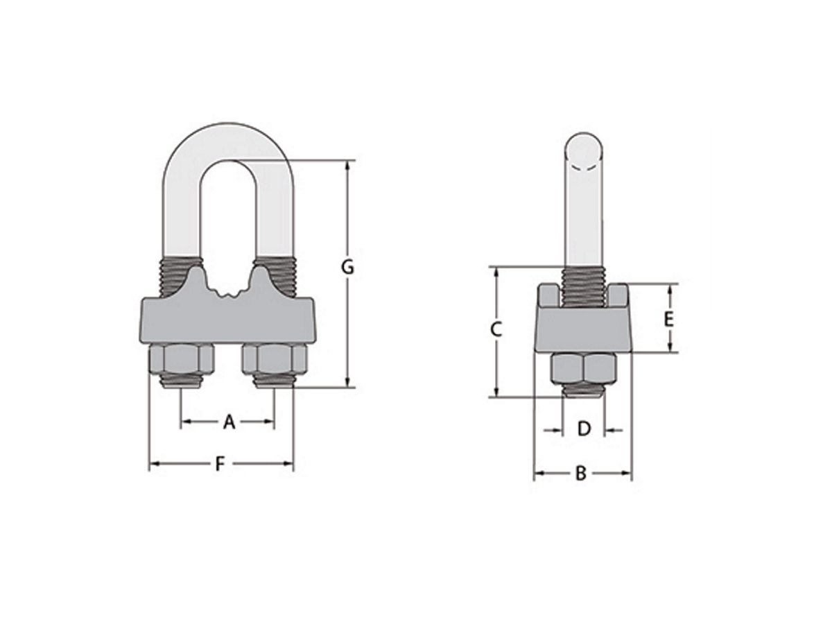 Aus Std AS2076 Galvanised Wire Rope Grip Dimension Diagram