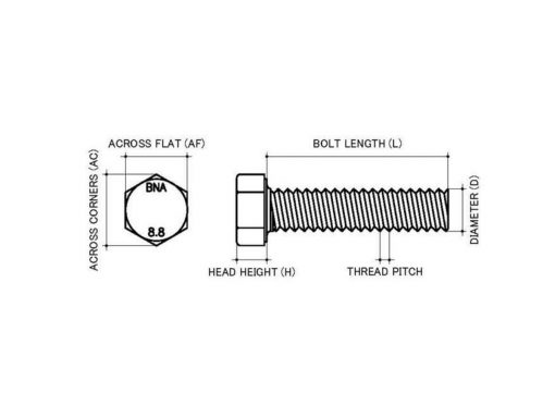 Hex Bolt M12 Gr8.8 Galvanised Steel ALL SIZES