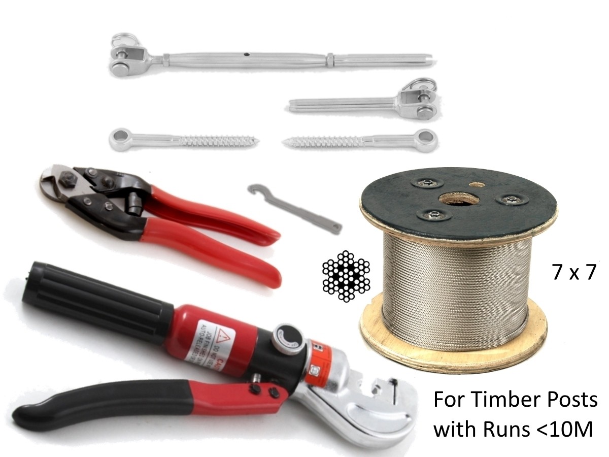 7x7 G316 Stainless Steel Wire Reel with Jaw Swage Rigging Screw SRTT-L kits 200mm Cutter, Heavy Duty Hydraulic Swager, and C-Spanner