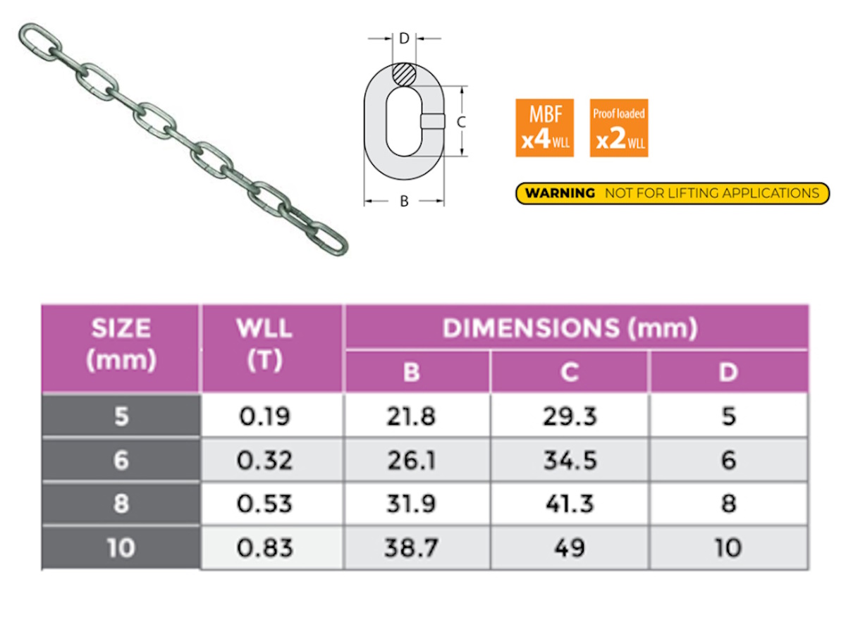 NR Long Gal Chain Specifications