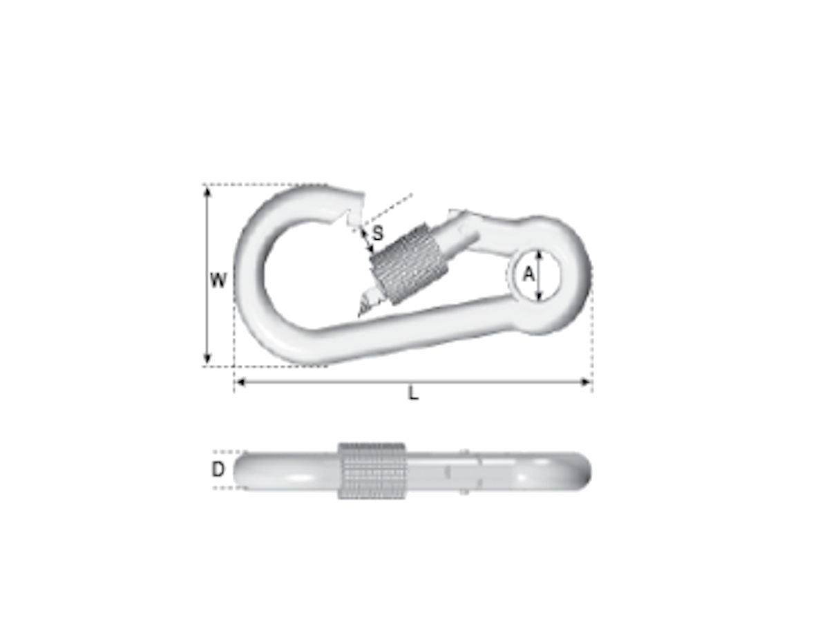 Screw Lock Spring Hook with Eye Dimensional Diagram