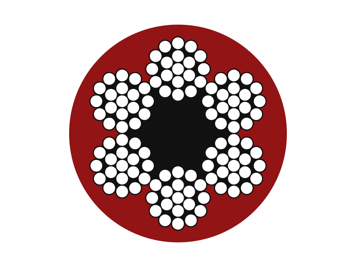 Red Coated 6x19 Wire Rope Cross Section